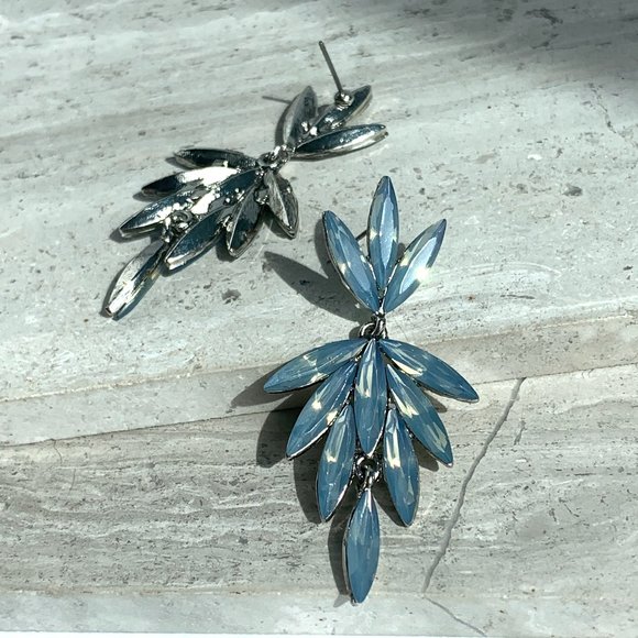 NEW ~ Anthropologie Blue Opal Embellished double drop Earrings - Picture 5 of 9